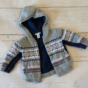 Janie and Jack Gray Hooded Knit Cardigan with Pattern